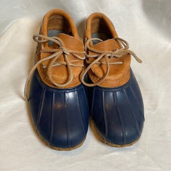 LL BEAN Duck Boots Navy Blue Moc Low Top Womens 6 Rubber Leather USA - Picture 4 of 7